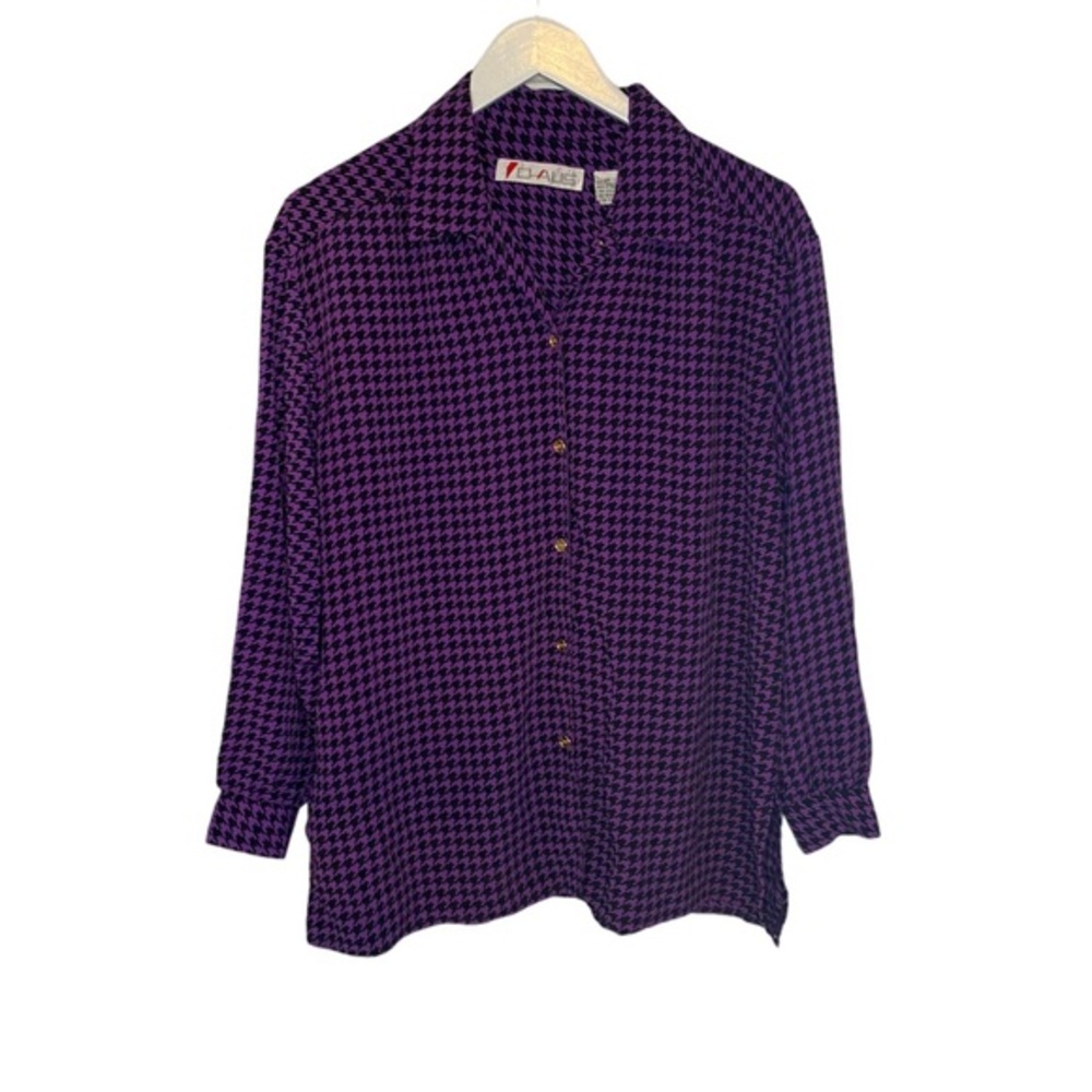 Chaus Vintage Houndstooth Button Down Blouse Size 14